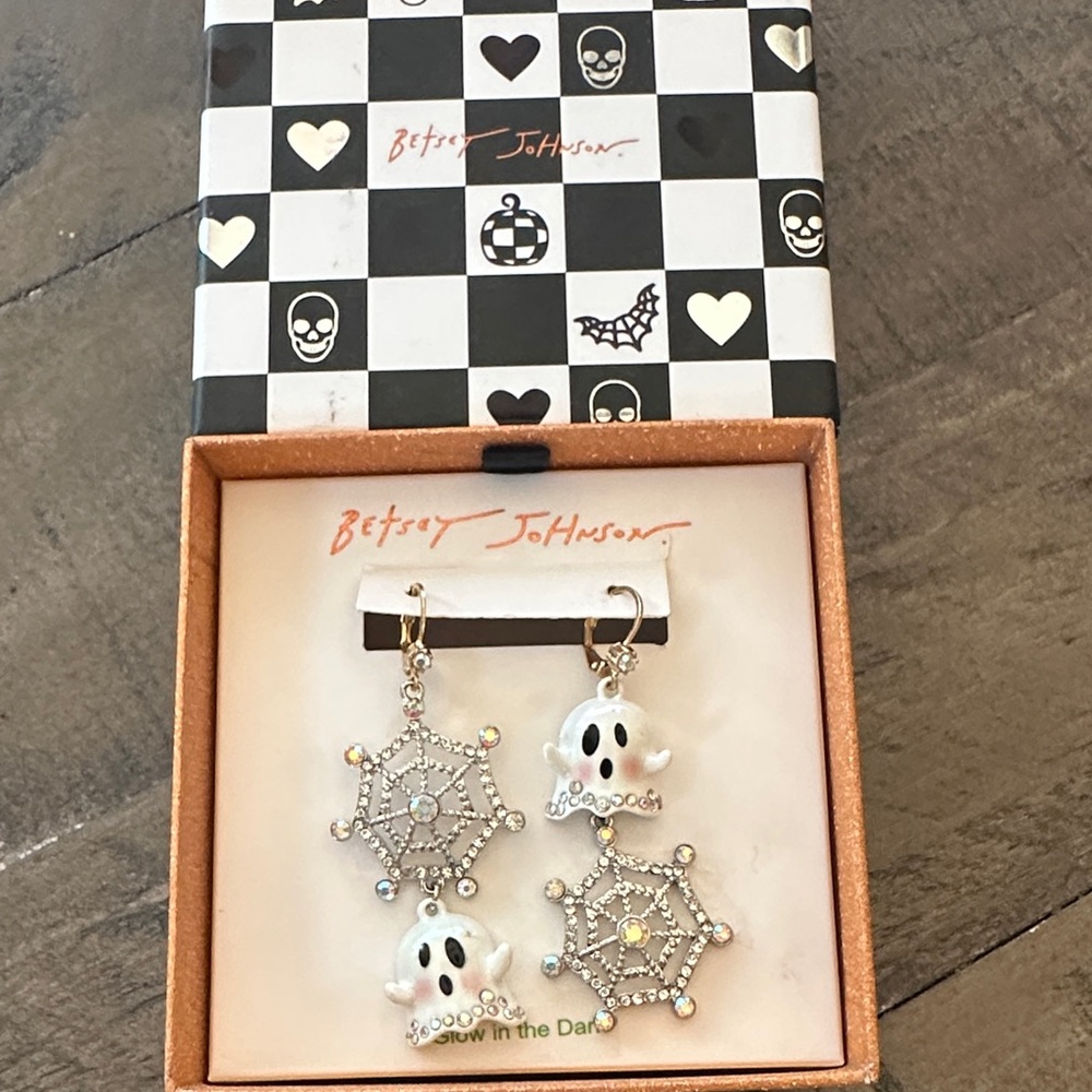 Betsey Johnson Silver and White Ghost Earrings